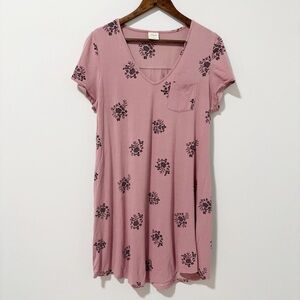 Soma Pink Floral Pajama Dress Nightgown Womens Size Small V-neck Short Sleeve
